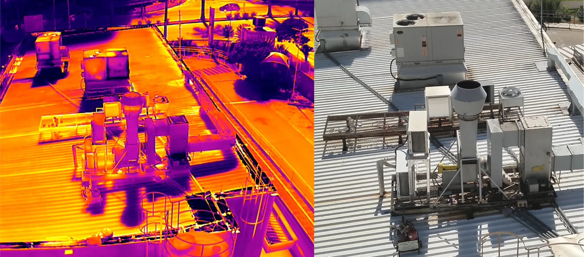 Comparação entre imagem termográfica e imagem visível de uma instalação técnica