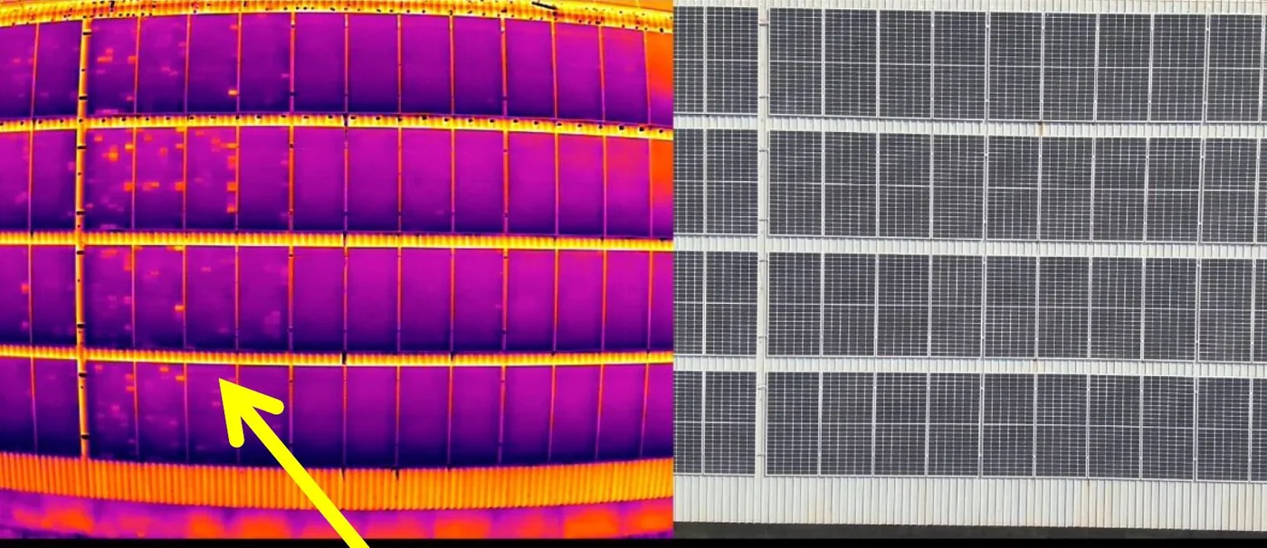 Comparação entre imagem térmica e visível de módulos fotovoltaicos