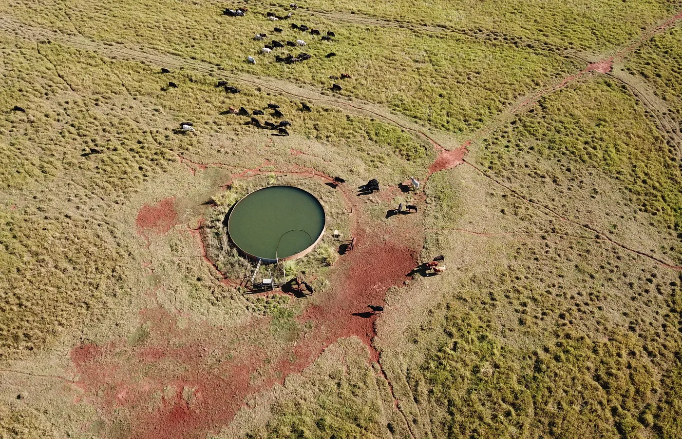 Detalhe aéreo de benfeitoria em propriedade rural