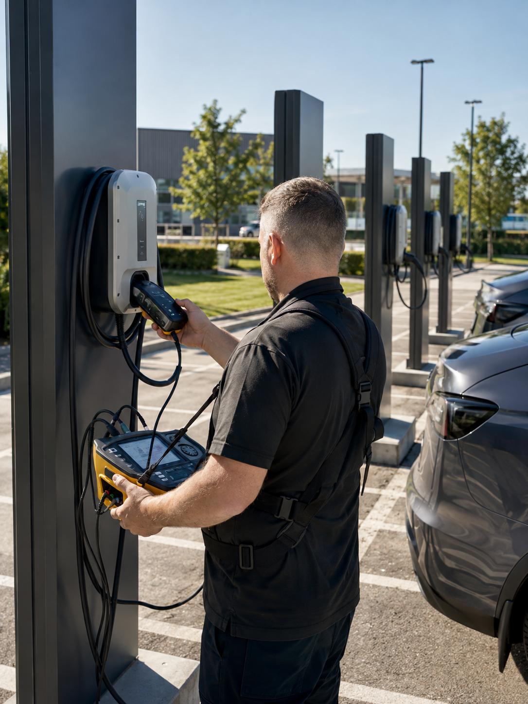 Inspeção e testes em estação de recarga de veículos elétricos